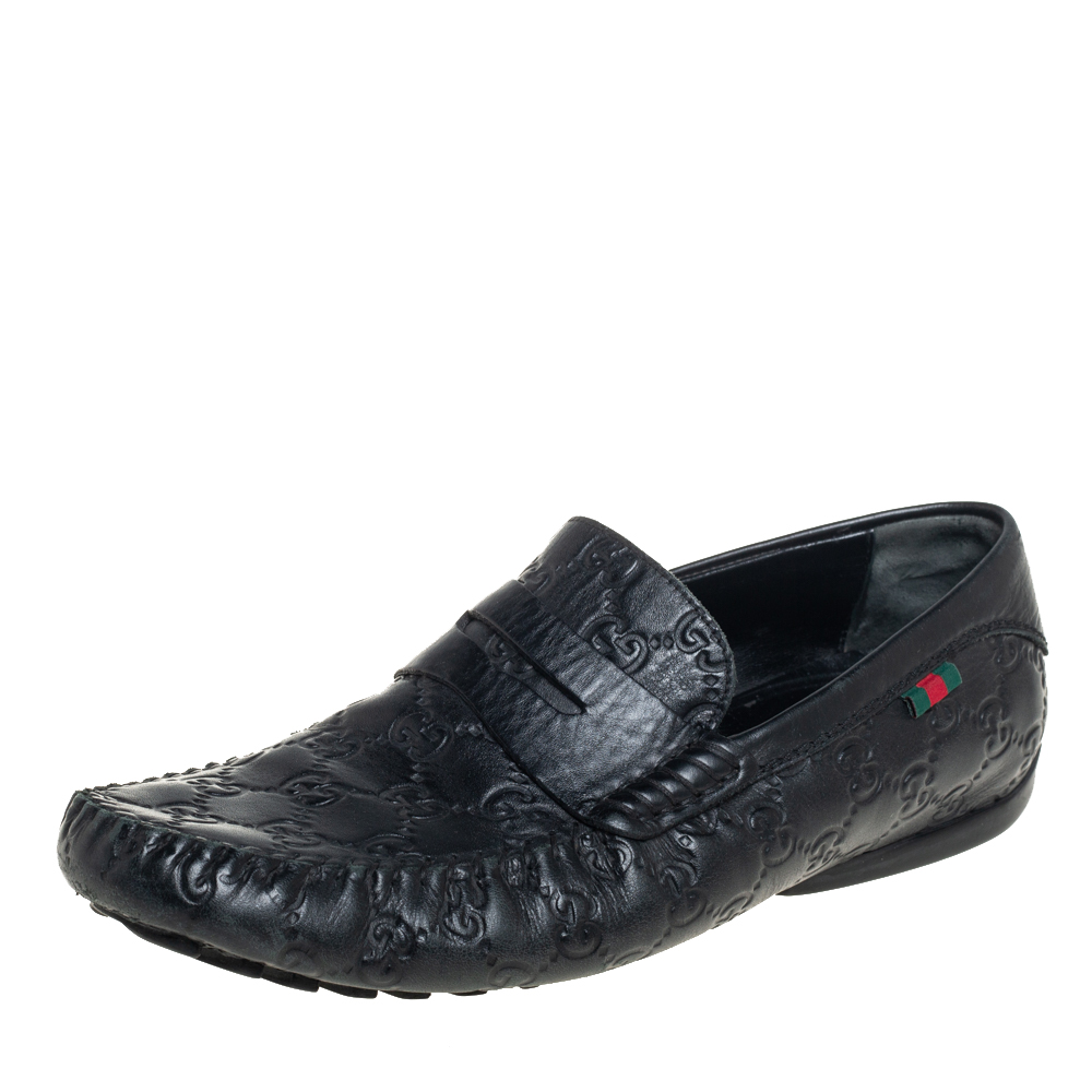 Gucci Black Guccissima Leather Slip on Loafers Size 40