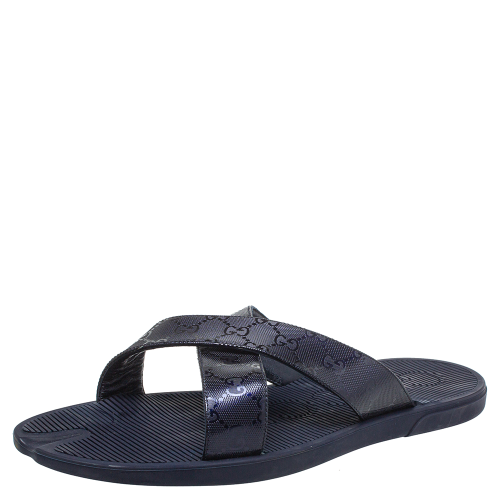 Gucci Blue Canvas Slide Sandals Size 48
