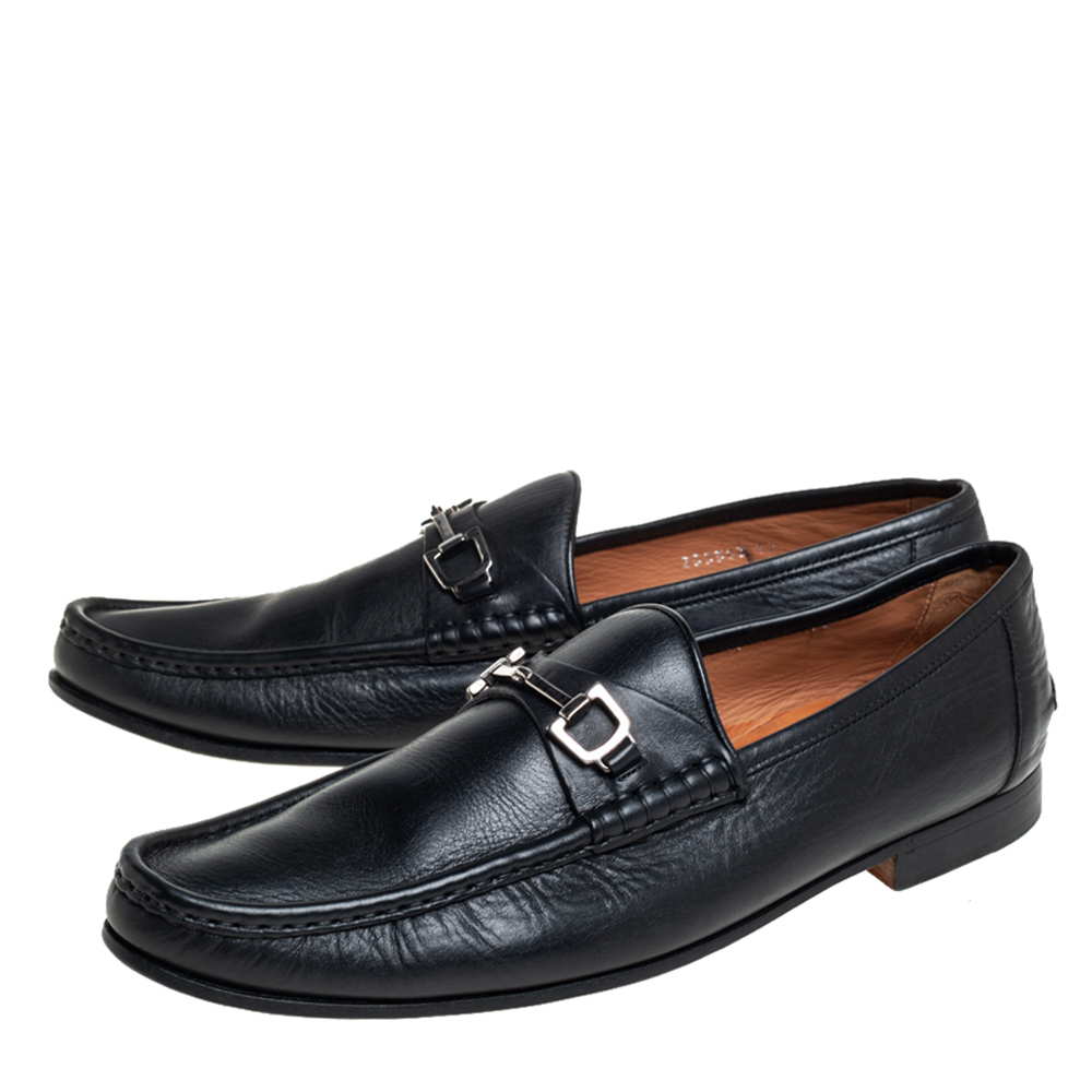Gucci Black Leather Slip On Loafers Size 46