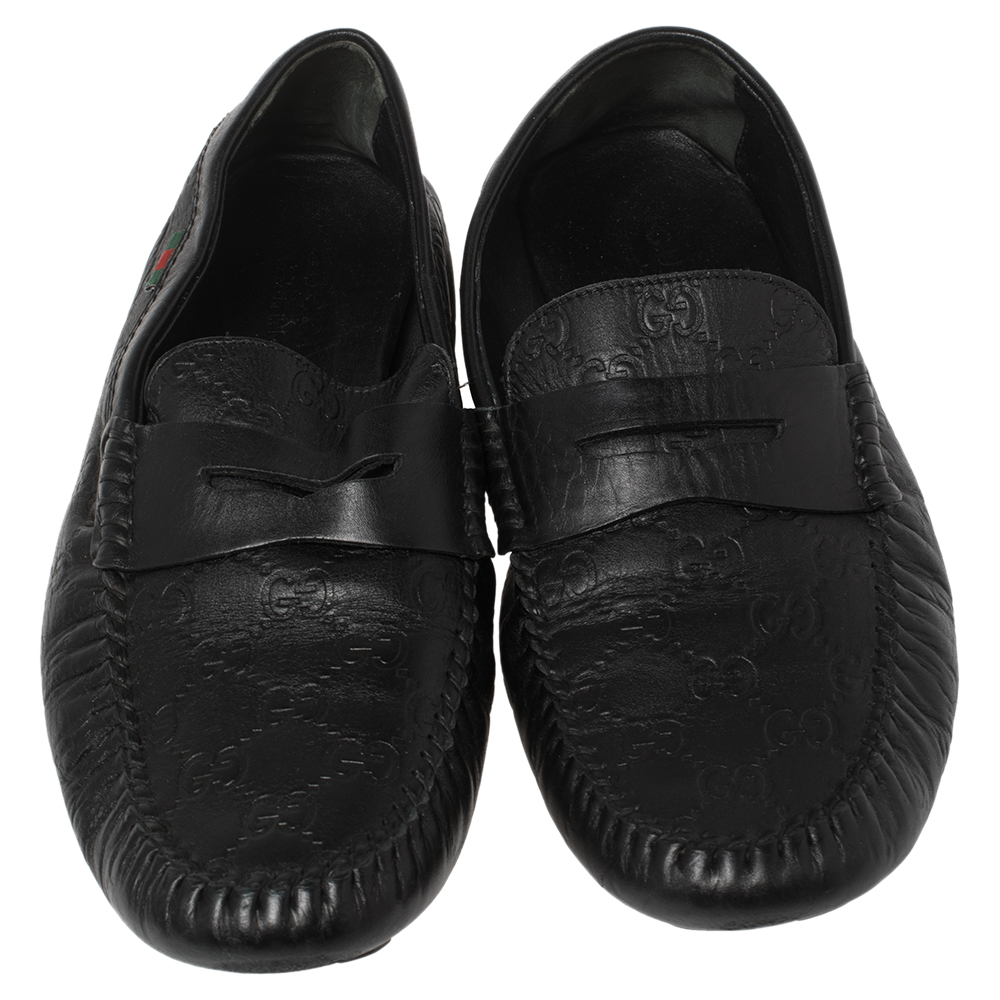 Gucci Black Guccissima Leather Penny Slip On Loafers Size 41.5