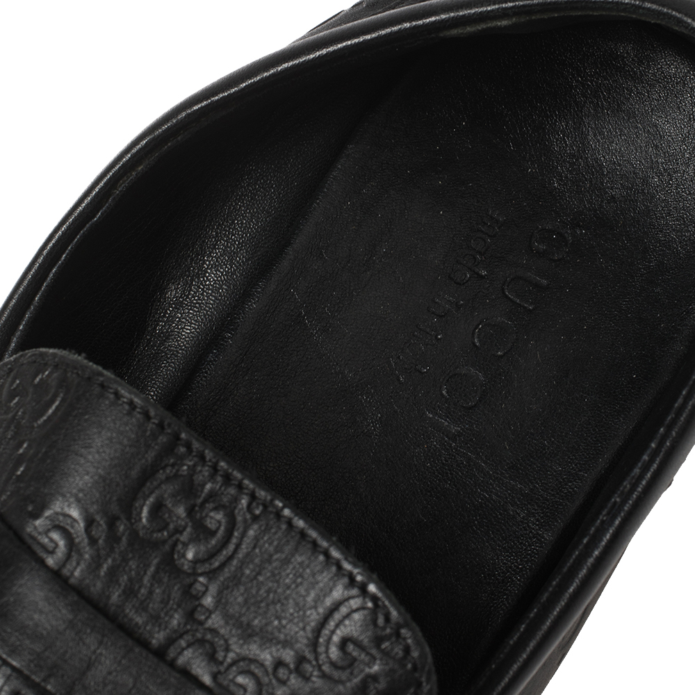 Gucci Black Guccissima Leather Penny Slip On Loafers Size 41.5