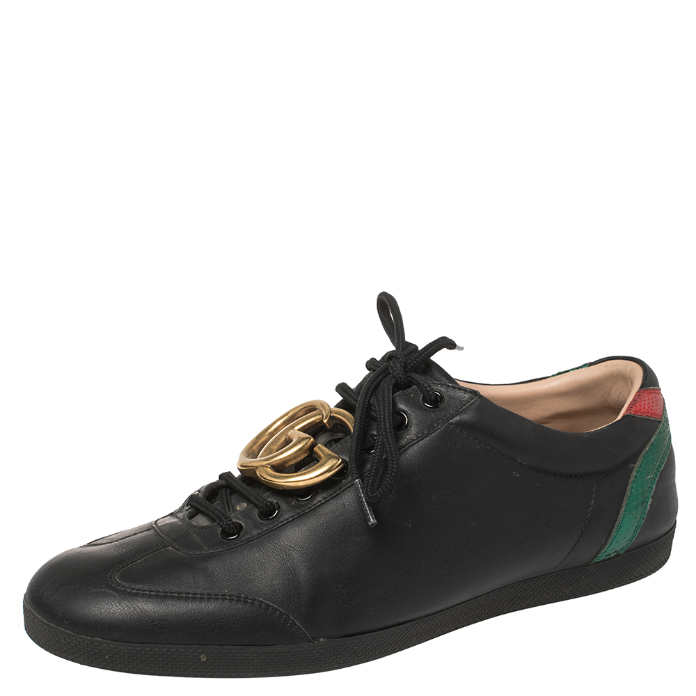 Gucci Black Leather GG Marmont Embellished Lace Up Sneakers Size 42