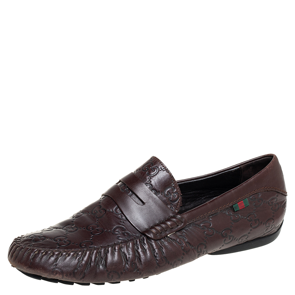 Gucci Brown Guccissima Leather Slip On Loafers Size 41.5