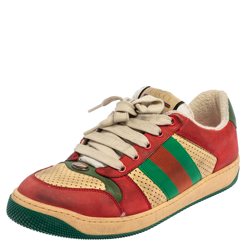 Gucci Multicolor Leather Distressed Low Top Sneakers Size 40