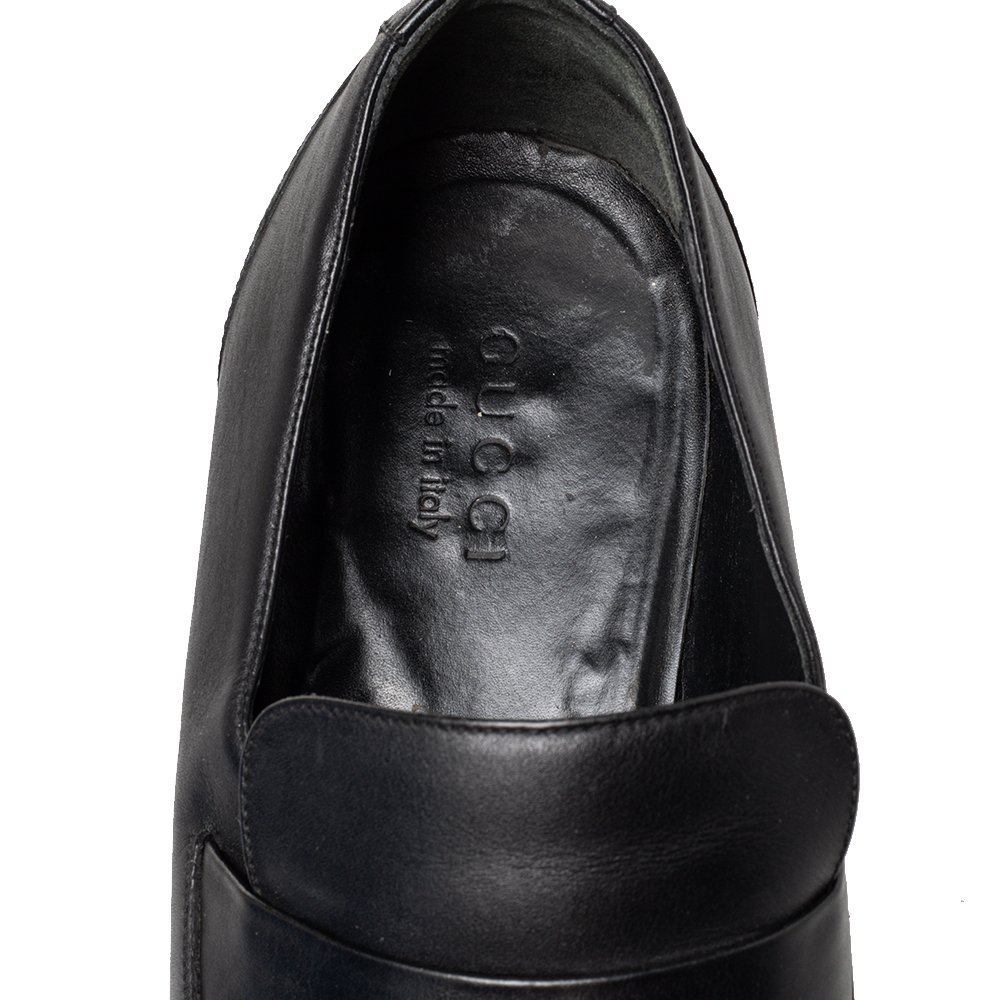 Gucci Black Leather Slip On Loafers Size 45