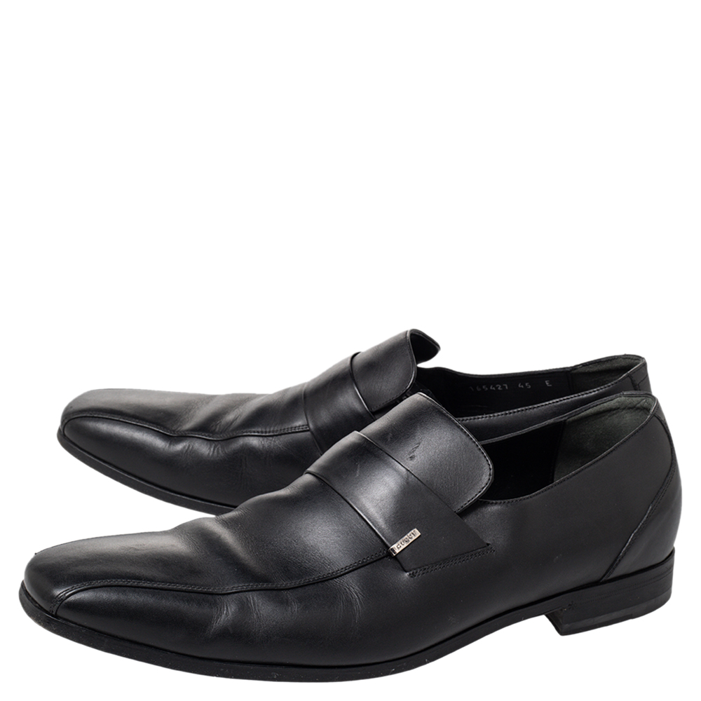 Gucci Black Leather Slip On Loafers Size 45