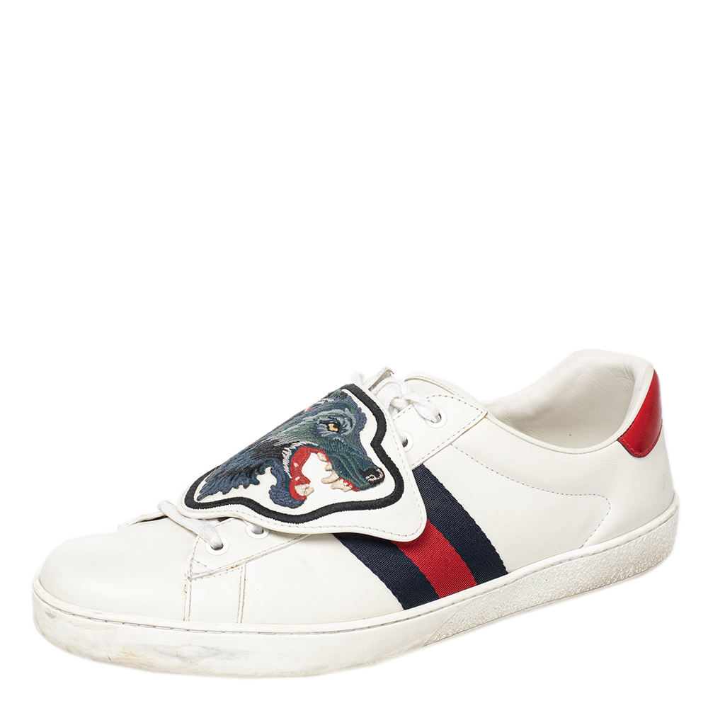 Gucci White Leather Ace Removable Patch Low Top Sneakers Size 45