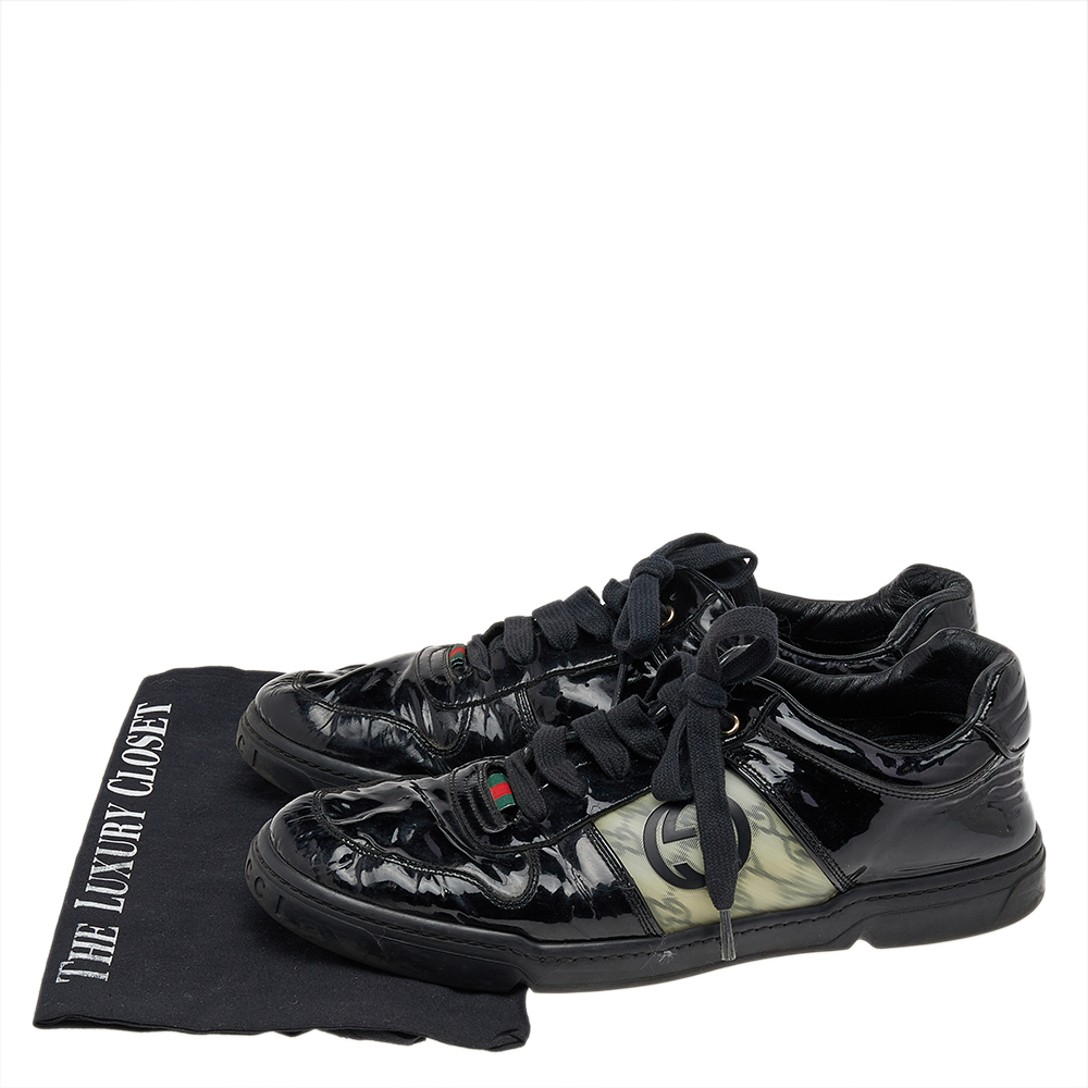Gucci Black Patent Leather GG Low Top Sneakers Size 43.5