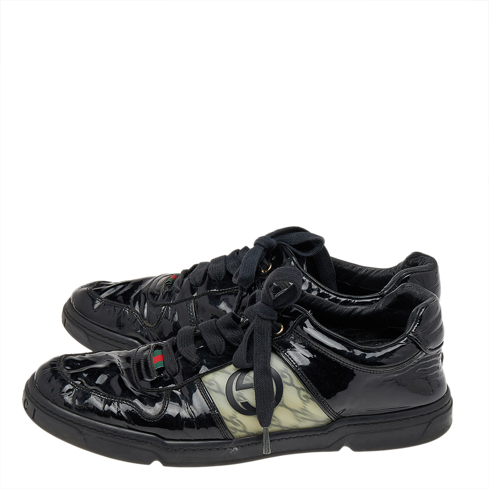 Gucci Black Patent Leather GG Low Top Sneakers Size 43.5