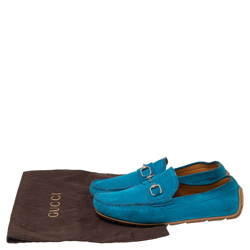 Gucci Blue Suede Horsebit Loafers Size 42.5