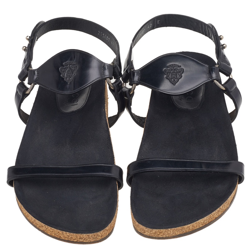 Gucci Black Leather Hysteria Flat Sandals Size 42