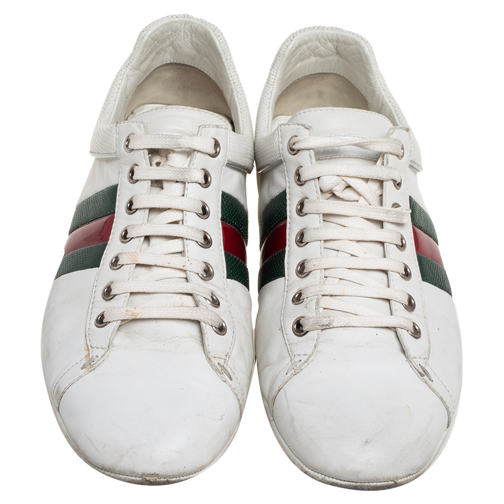 Gucci White Leather Web Lace Up Sneakers Size 42