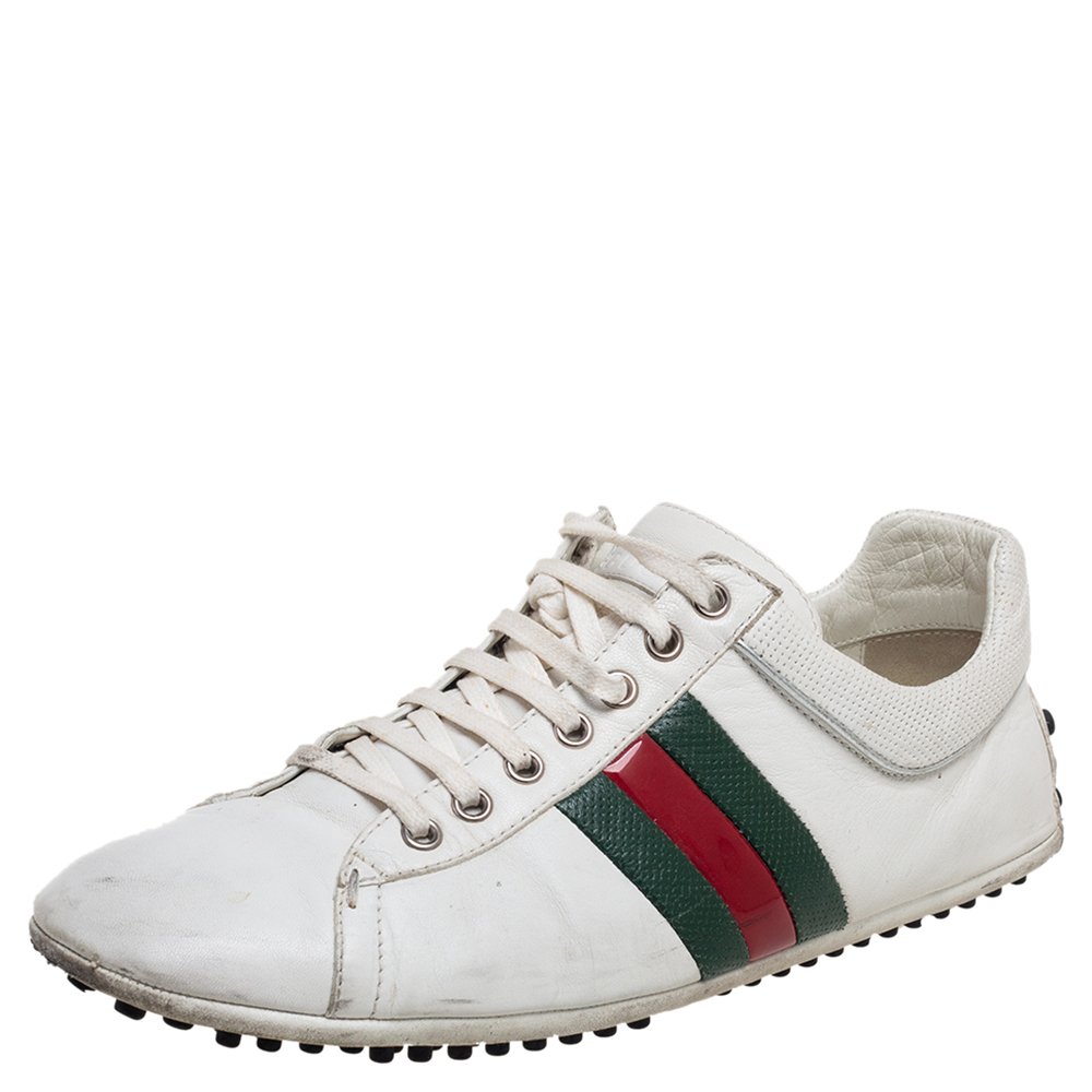Gucci White Leather Web Lace Up Sneakers Size 42