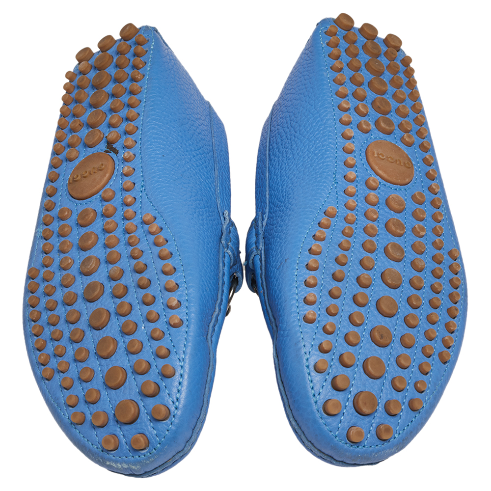 Gucci Blue  Leather Horsbit Web Trim Loafers Size 40
