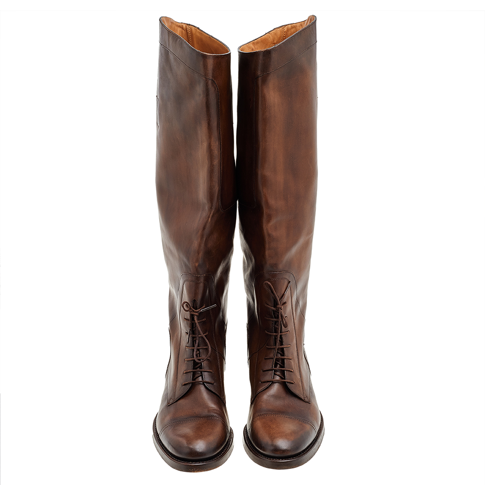 Gucci Dark Brown Leather Knee Length Boots Size 42