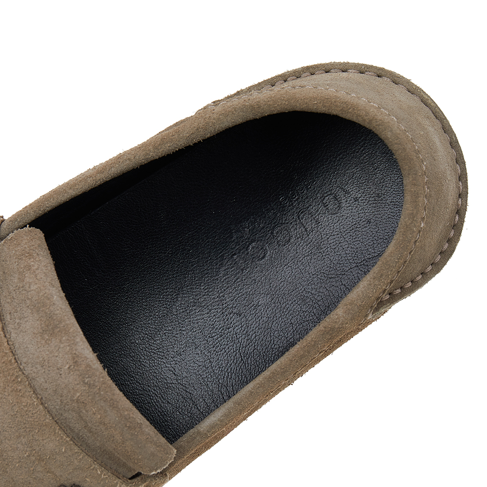 Gucci Grey Suede Fringe Slip On Loafers Size 43.1