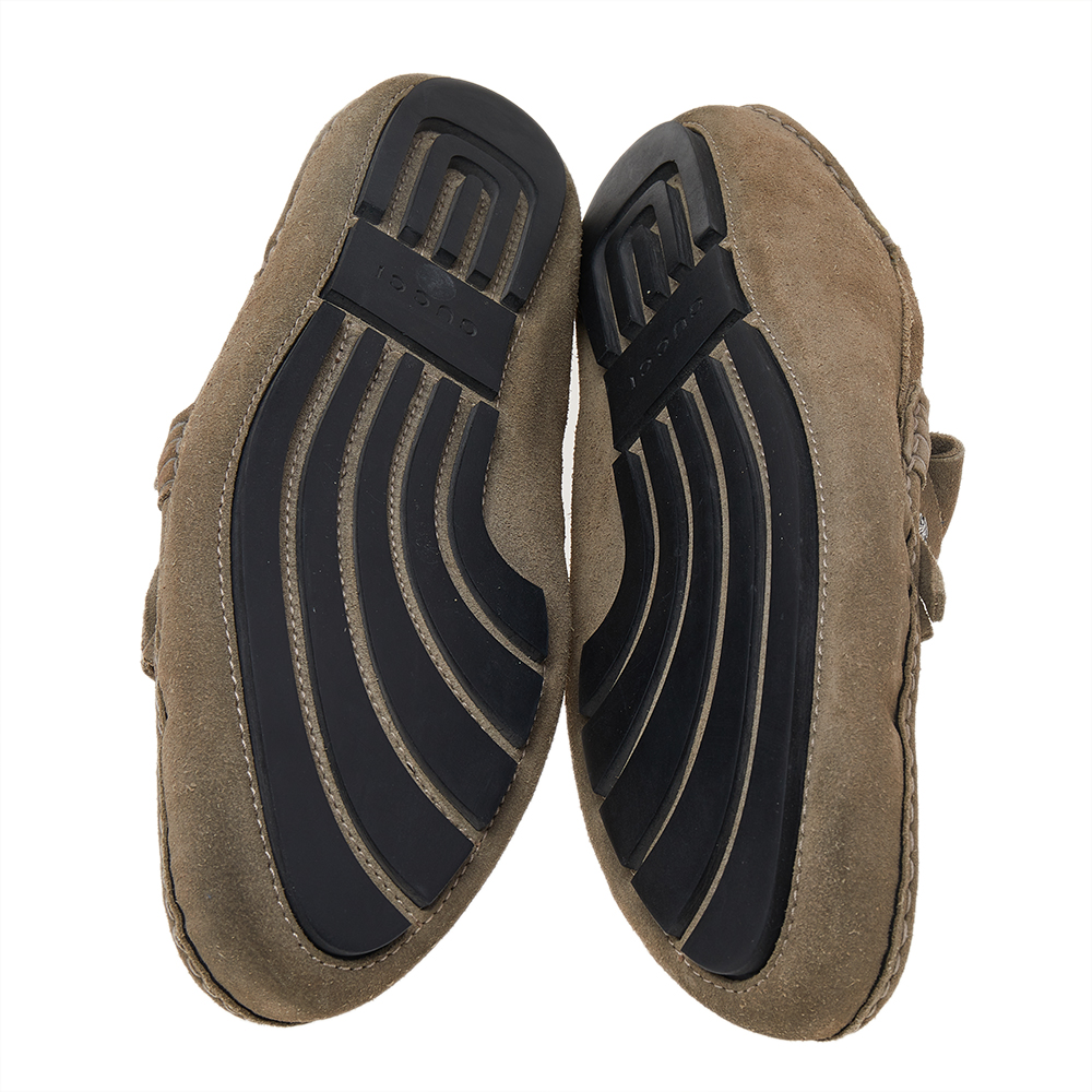 Gucci Grey Suede Fringe Slip On Loafers Size 43.1