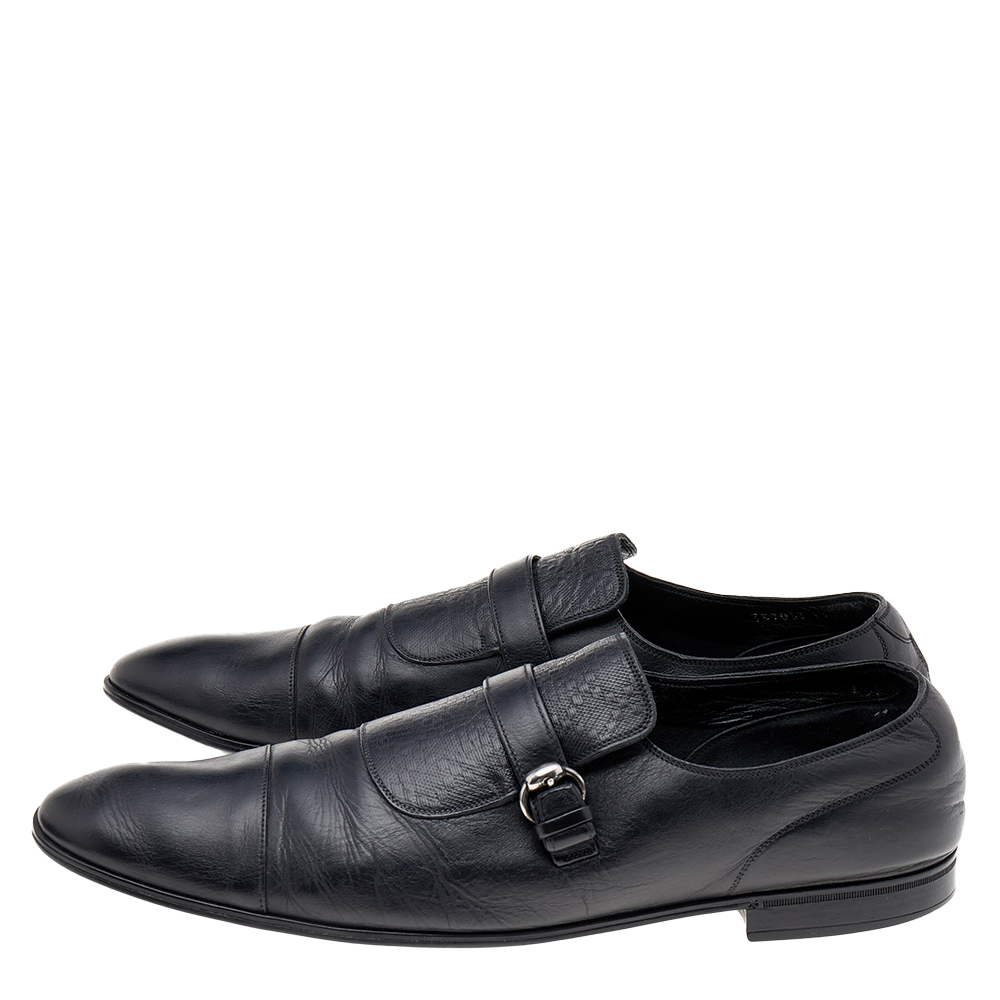 Gucci Black Leather Buckle Loafers Size 45