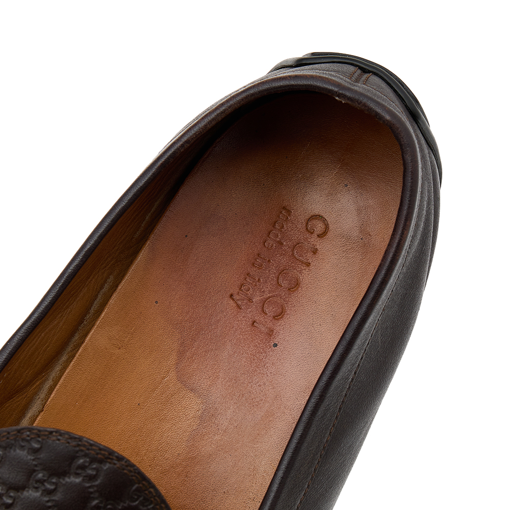 Gucci Brown Guccissima Leather Slip On Loafers Size 46.5
