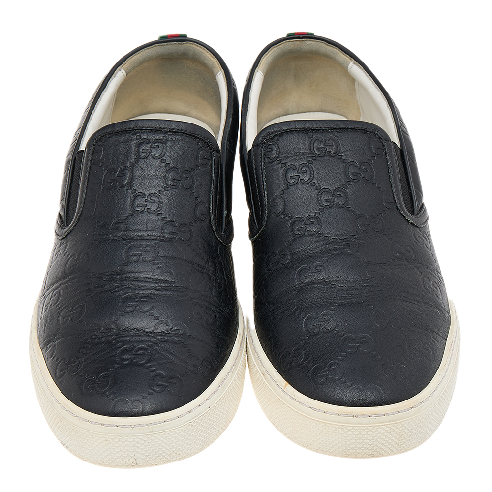 Gucci Black Guccissima Leather Slip On Sneakers Size 44