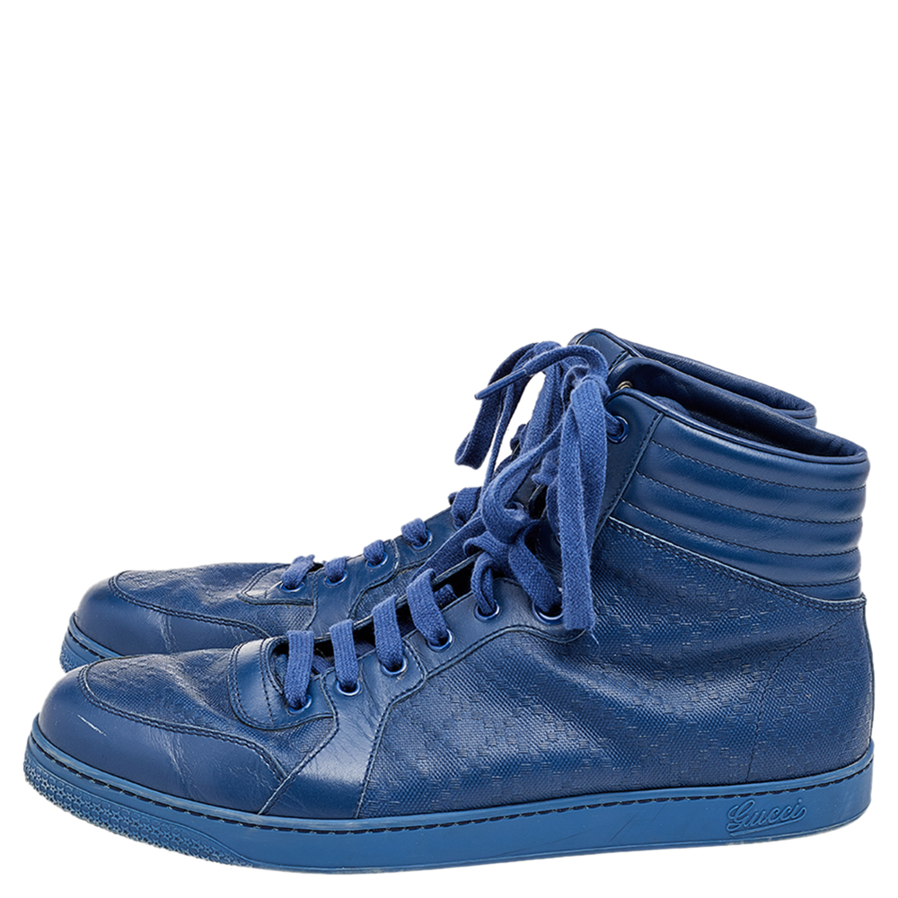 Gucci Blue Diamante Leather High Top Sneakers Size 44