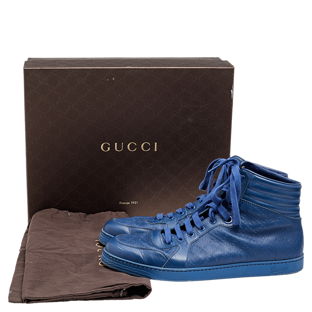 Gucci Blue Diamante Leather High Top Sneakers Size 44