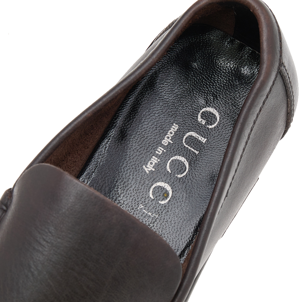 Gucci Dark Brown Leather Slip On Loafers Size 41.5