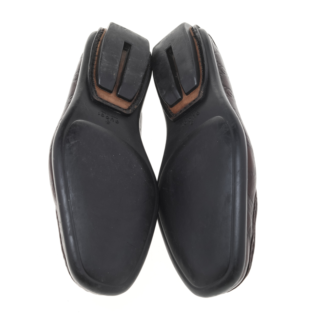 Gucci Dark Brown Guccissima Leather Horsebit Slip On Loafers Size 37.5