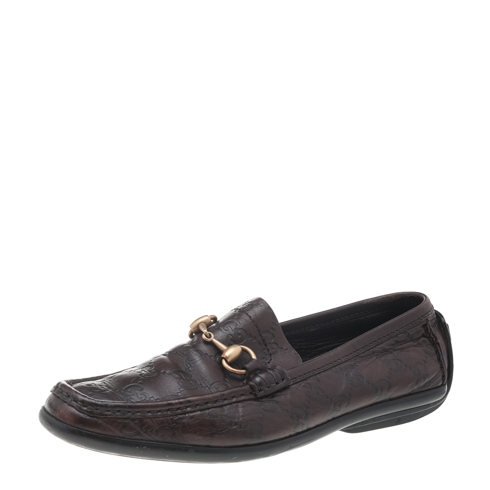 Gucci Dark Brown Guccissima Leather Horsebit Slip On Loafers Size 37.5