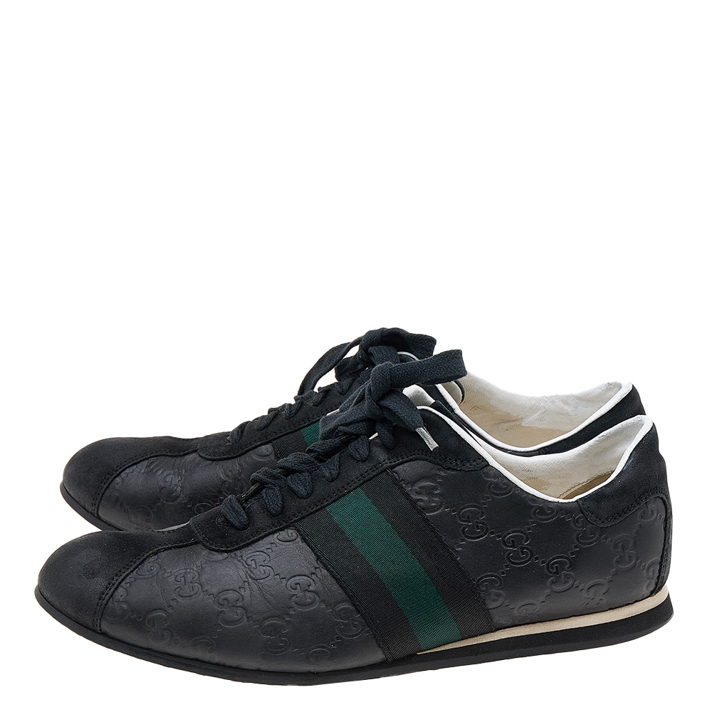Gucci Black Guccissima Leather And Suede Web Detail Low Top Sneakers Size 42
