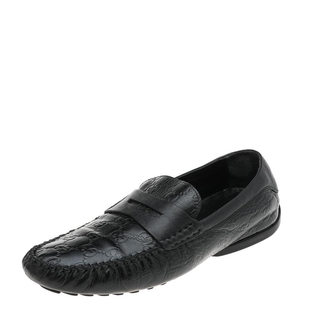 Gucci Black Guccissima Leather Penny Slip On Loafers Size 42