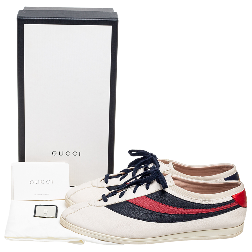 Gucci Off White Leather Flacer Web Low Top Sneakers Size 44