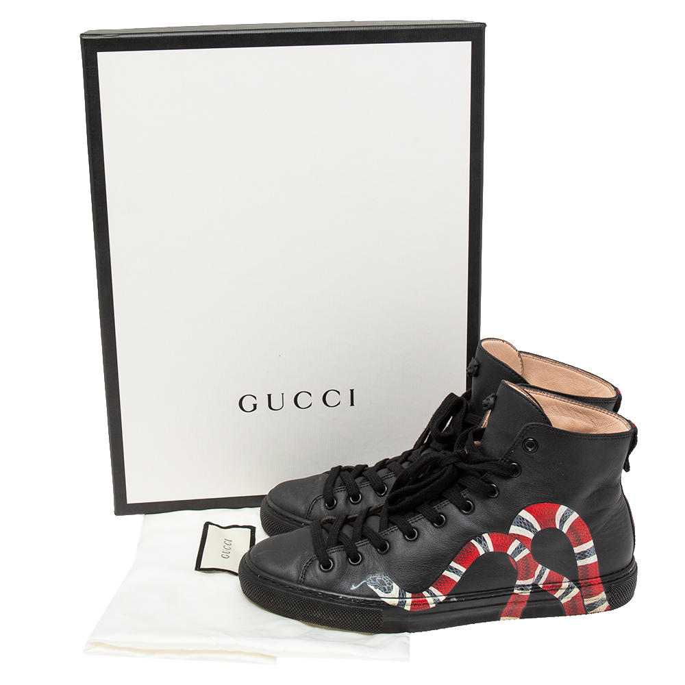 Gucci Black Leather Kingsnake High Top Sneakers Size 39