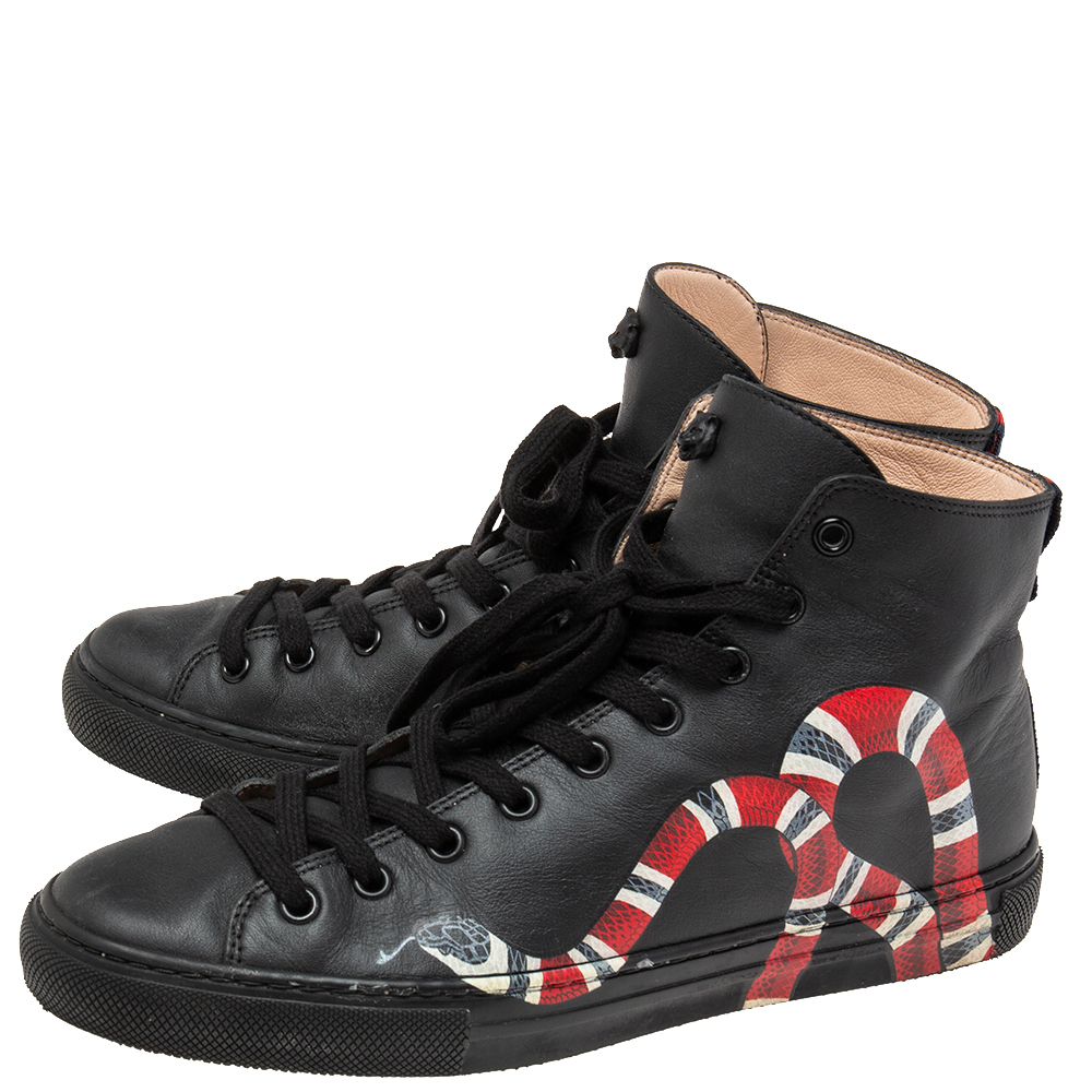 Gucci Black Leather Kingsnake High Top Sneakers Size 39