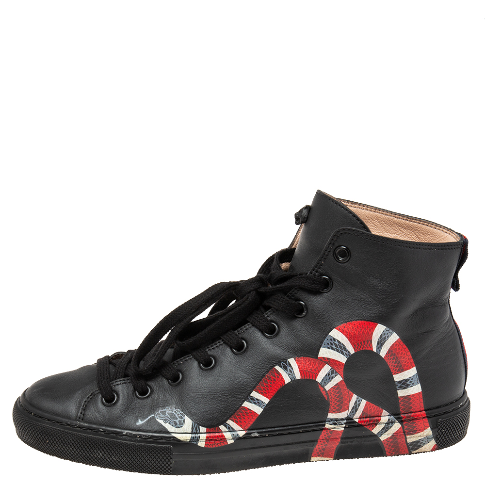 Gucci Black Leather Kingsnake High Top Sneakers Size 39