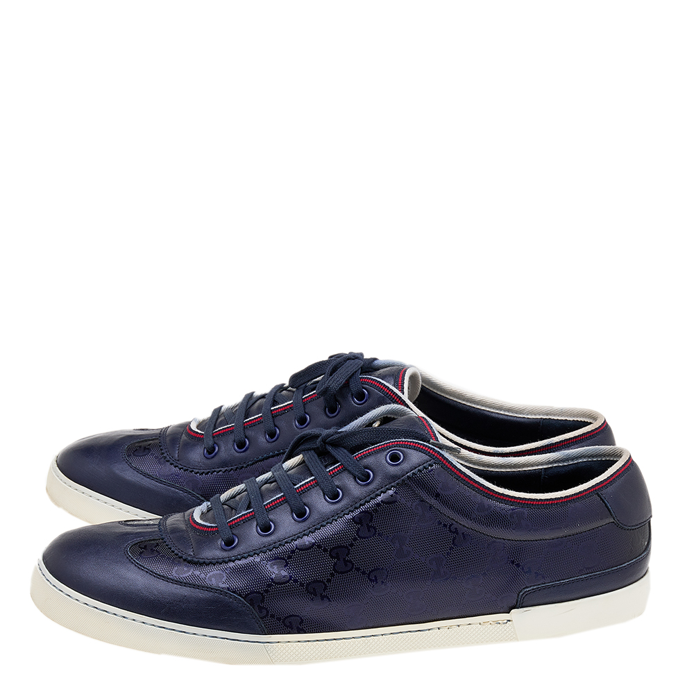 Gucci Navy Blue GG Imprime Canvas And Leather Low Top Sneakers Size 47