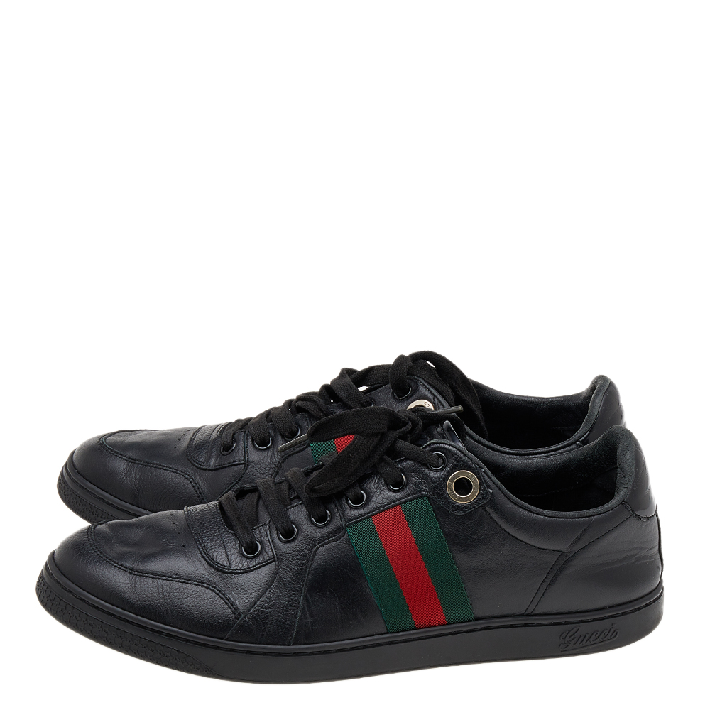 Gucci Black Leather Web Low Top Sneakers Size 42