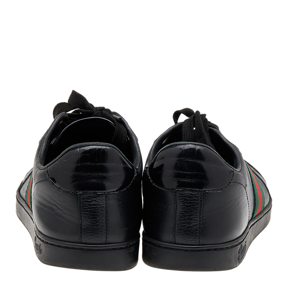 Gucci Black Leather Web Low Top Sneakers Size 42