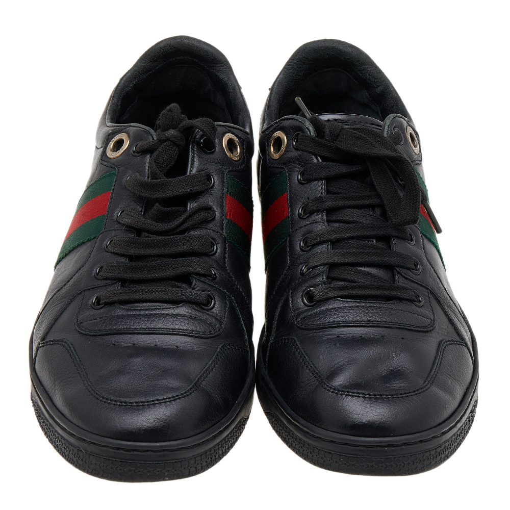 Gucci Black Leather Web Low Top Sneakers Size 42