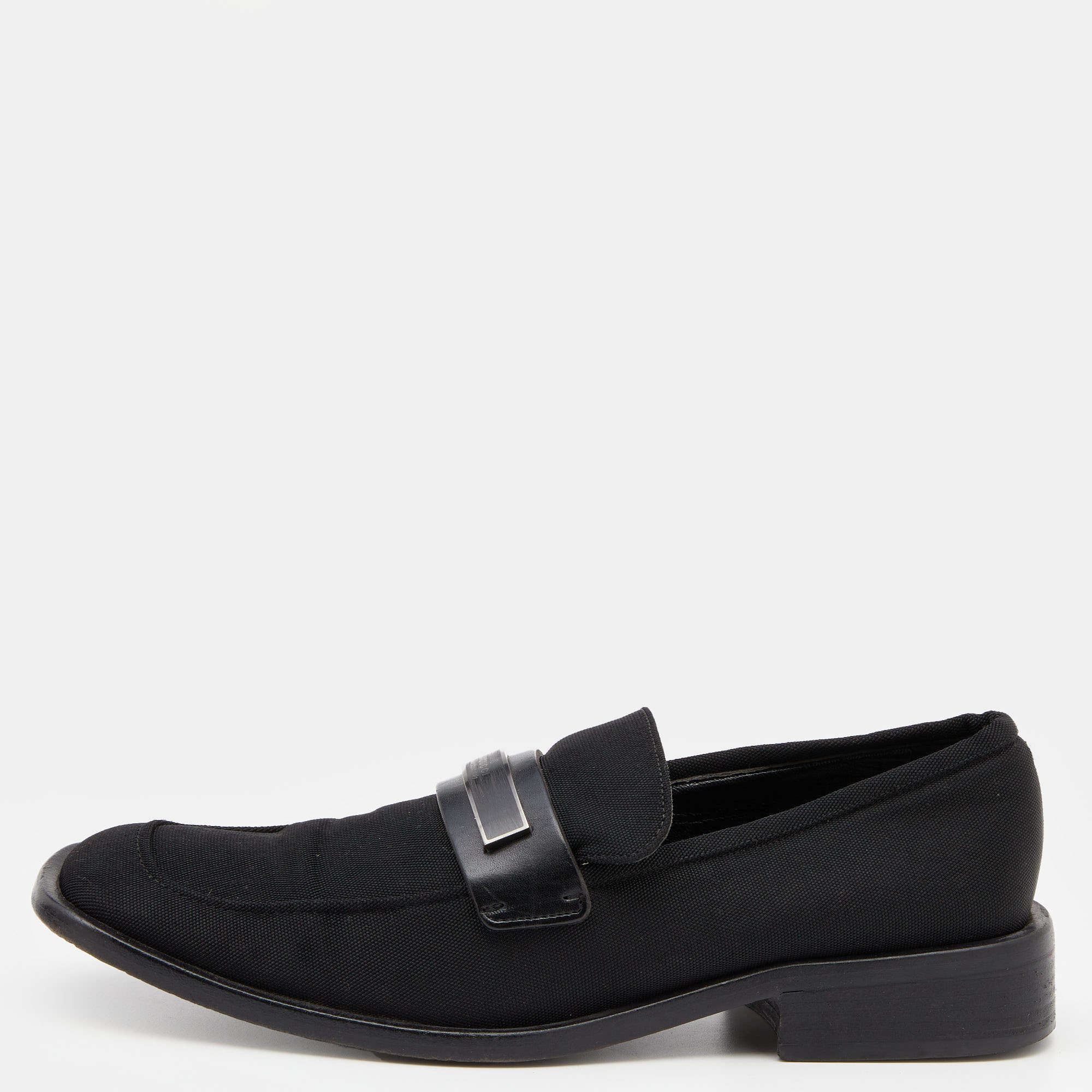 Gucci Black Canvas Slip On Loafers Size 37.5