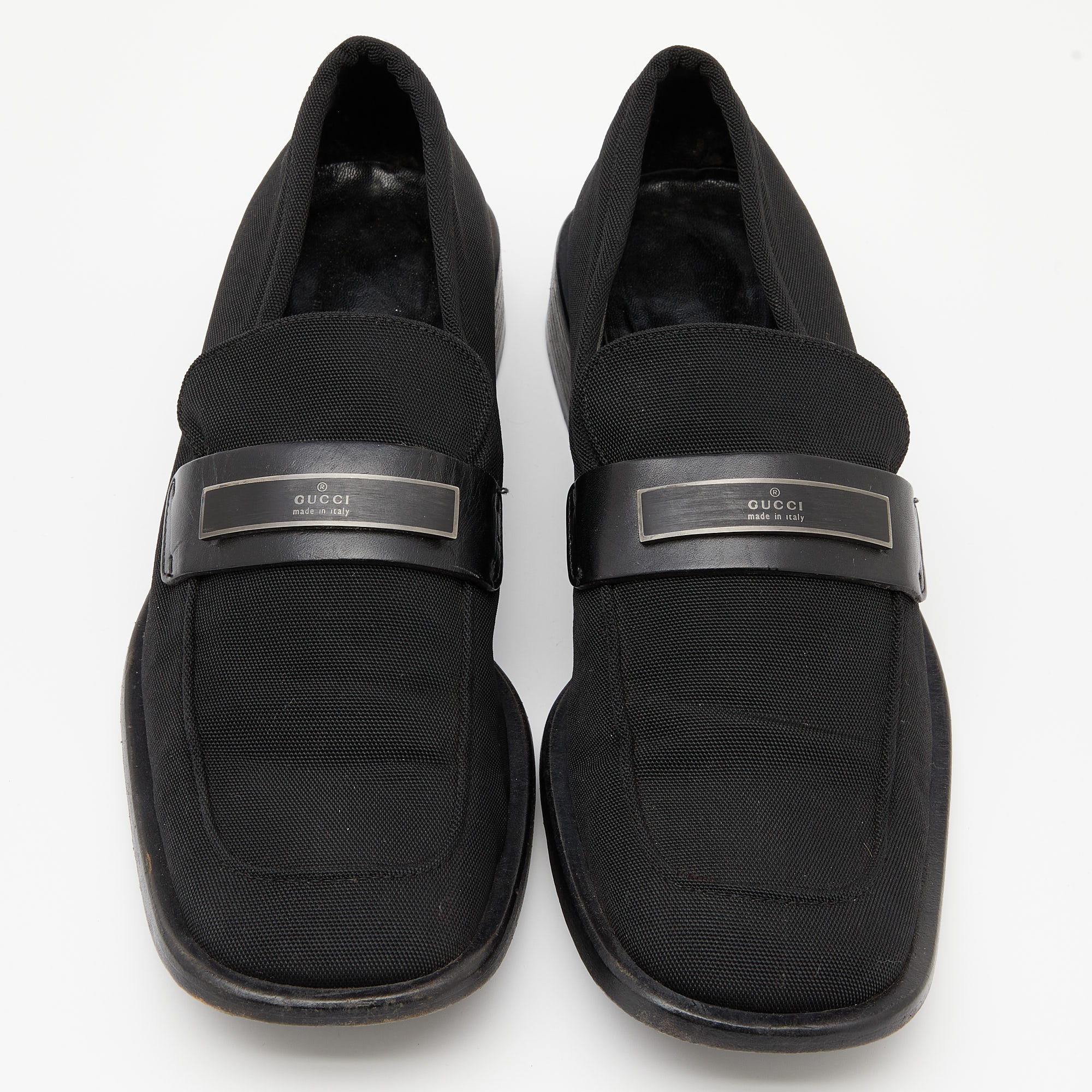 Gucci Black Canvas Slip On Loafers Size 37.5