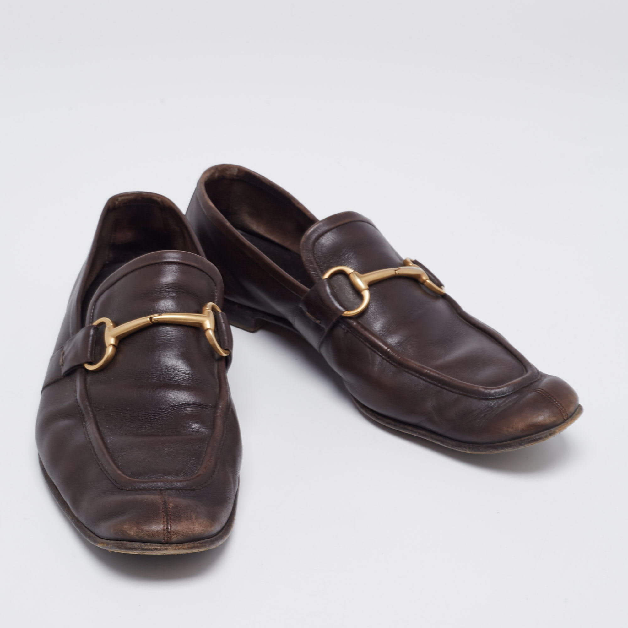 Gucci Dark Brown Leather Jordaan Horsebit Slip On Loafers Size 44