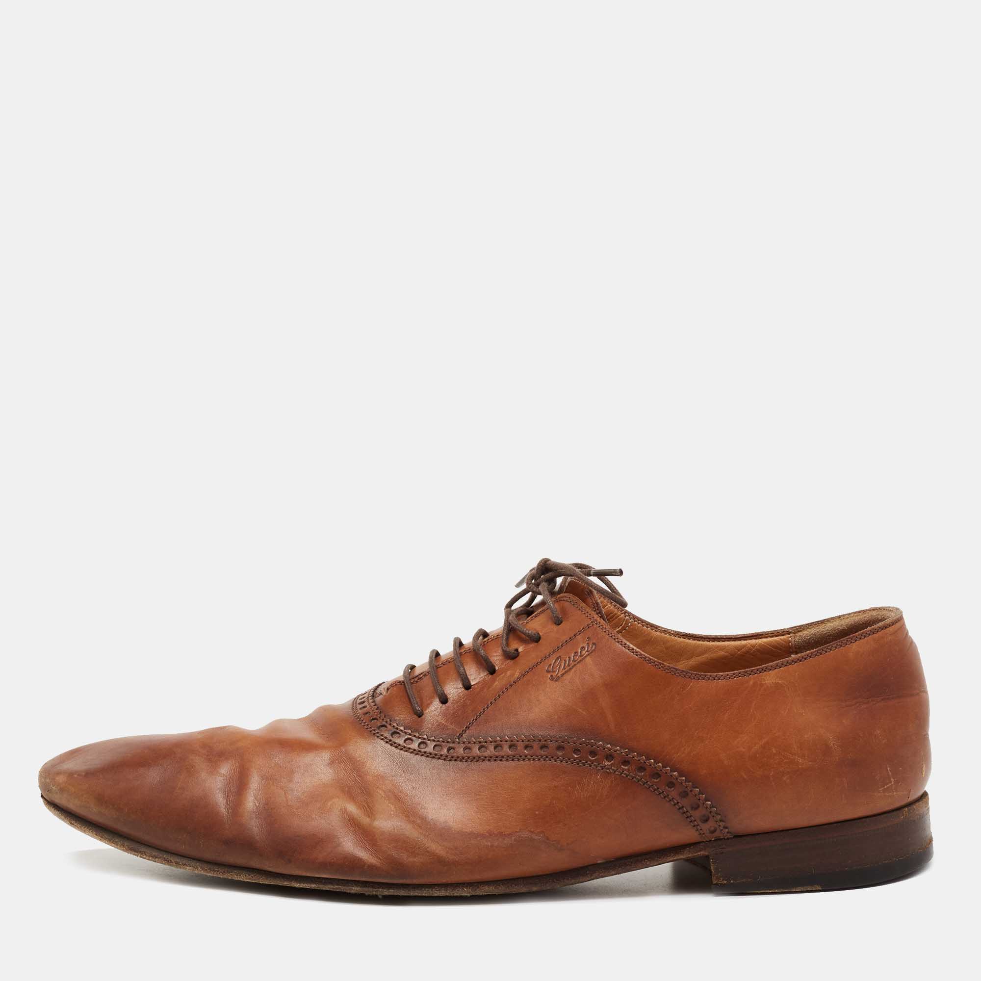 Gucci Brown Leather Lace Up Oxfords Size 45