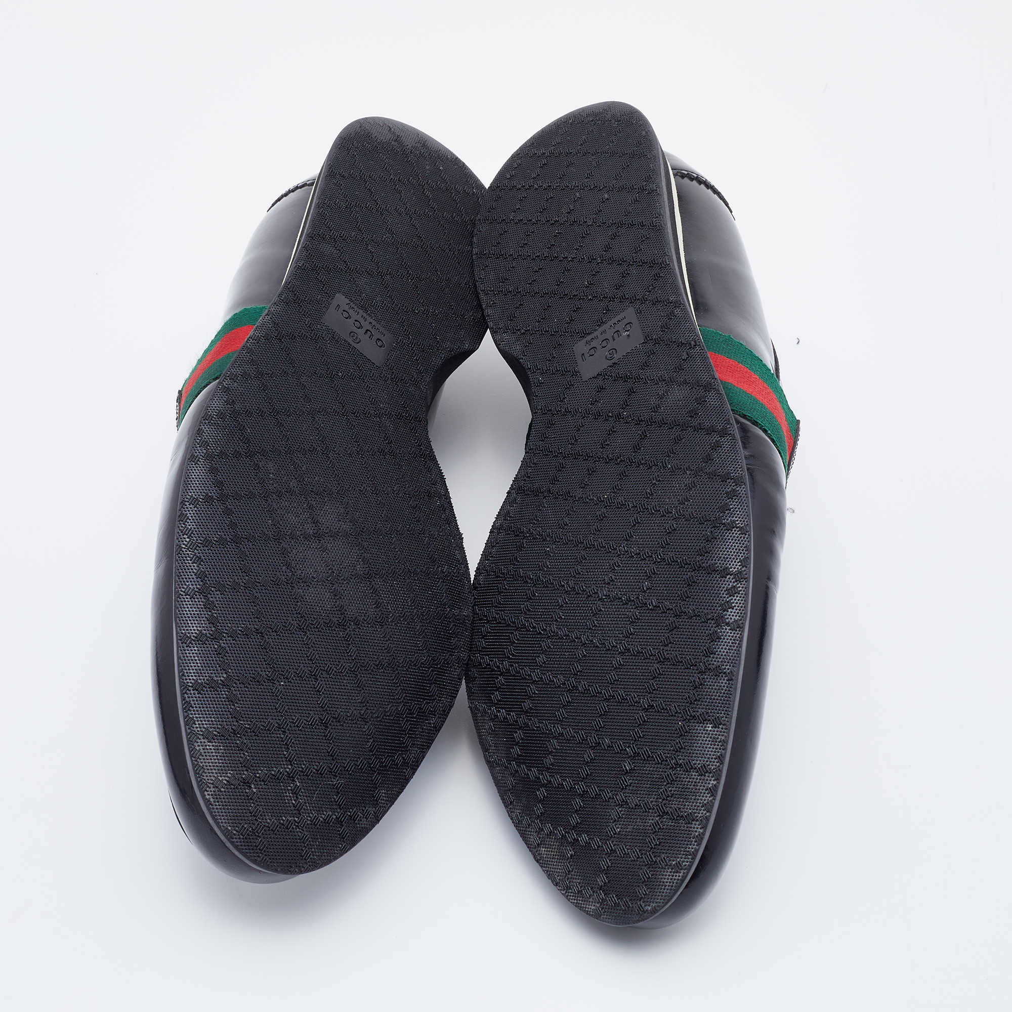 Gucci Black Leather Web Penny Slip On Loafers Size 42.5