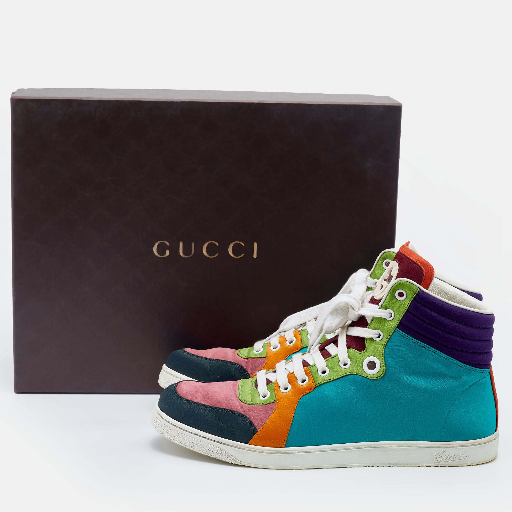 Gucci Multicolor Satin Coda High Top Sneakers Size 43