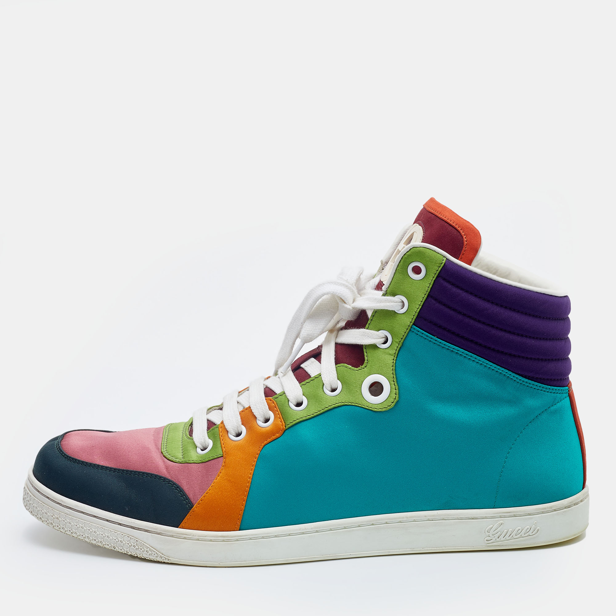 Gucci multicolor satin coda high top sneakers size 43