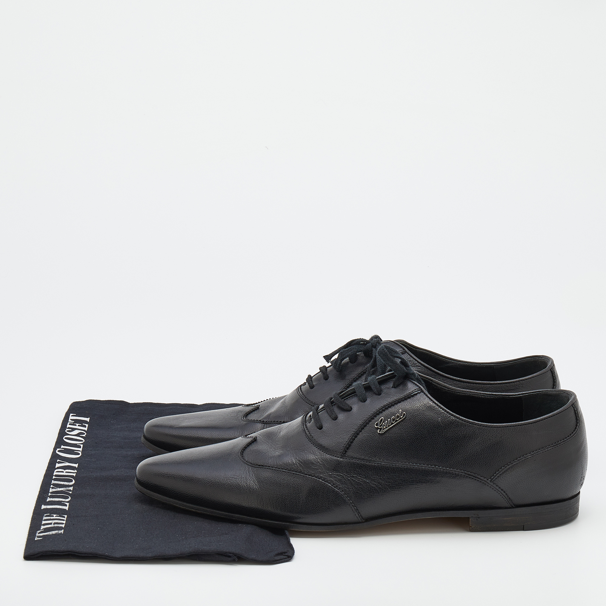 Gucci Black Leather Wingtip Lace Up Oxfords Size 43