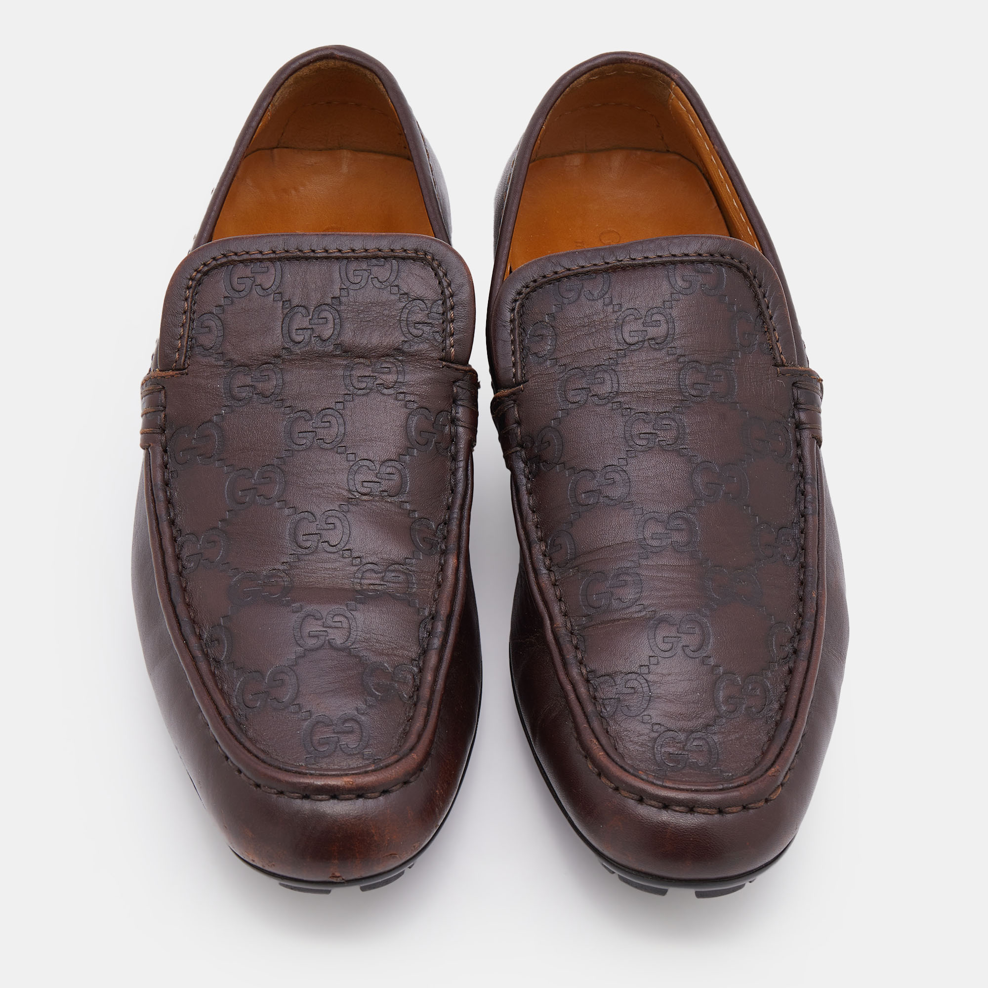 Gucci Brown Guccissima Leather Slip On Loafers Size 39