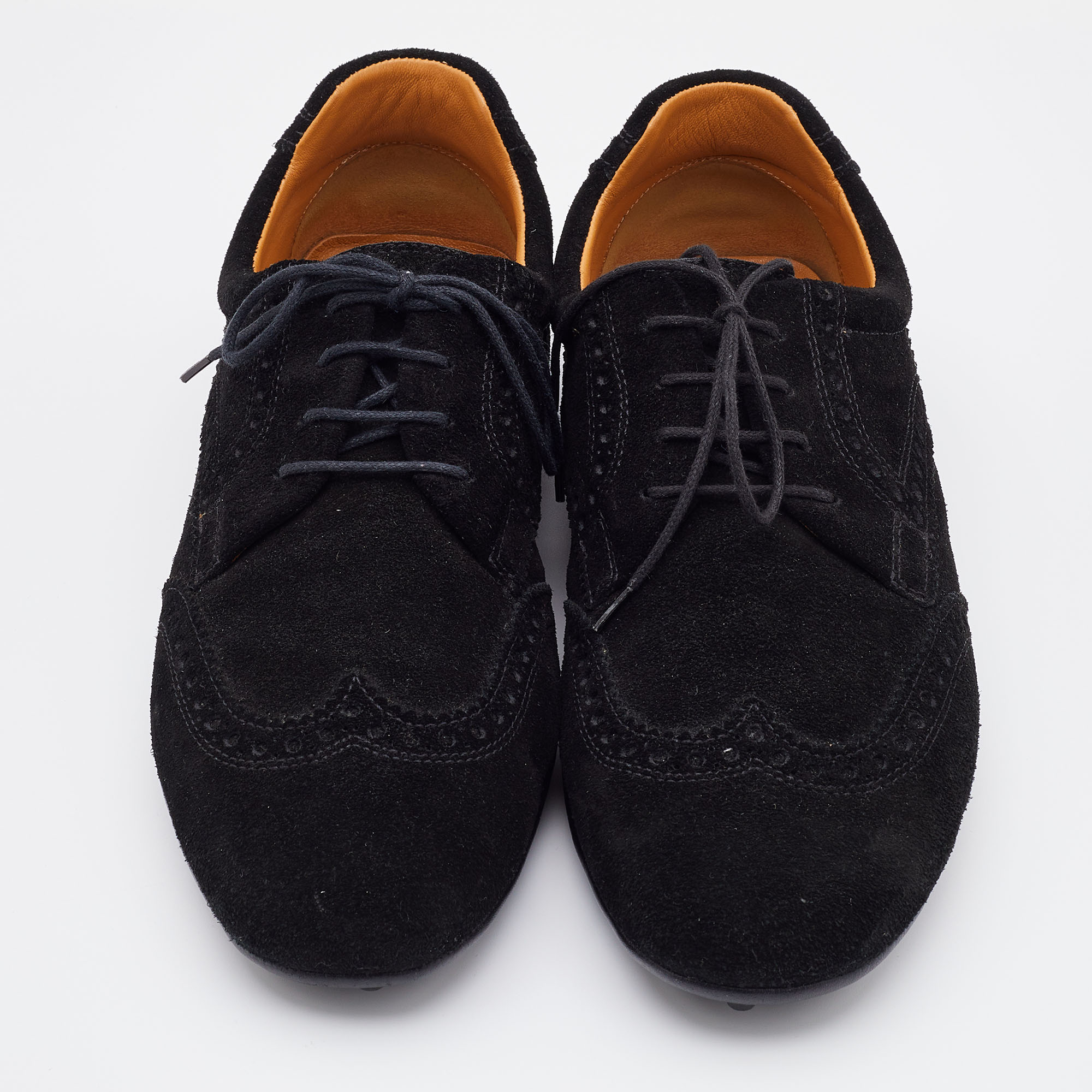 Gucci Black Brogue Suede Derby Lace Up Loafers Size 41