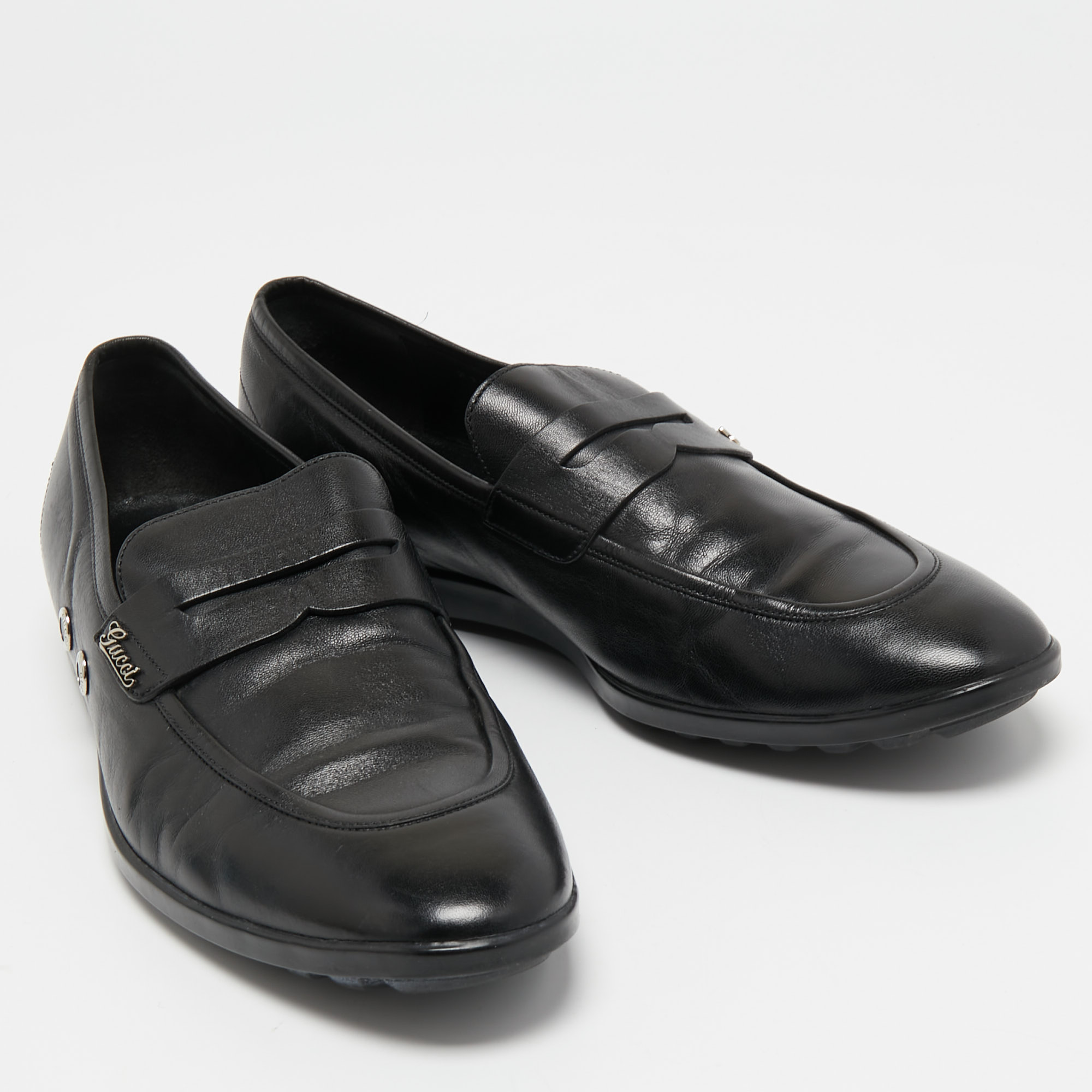Gucci Black Leather Slip On Loafers Size 40.5